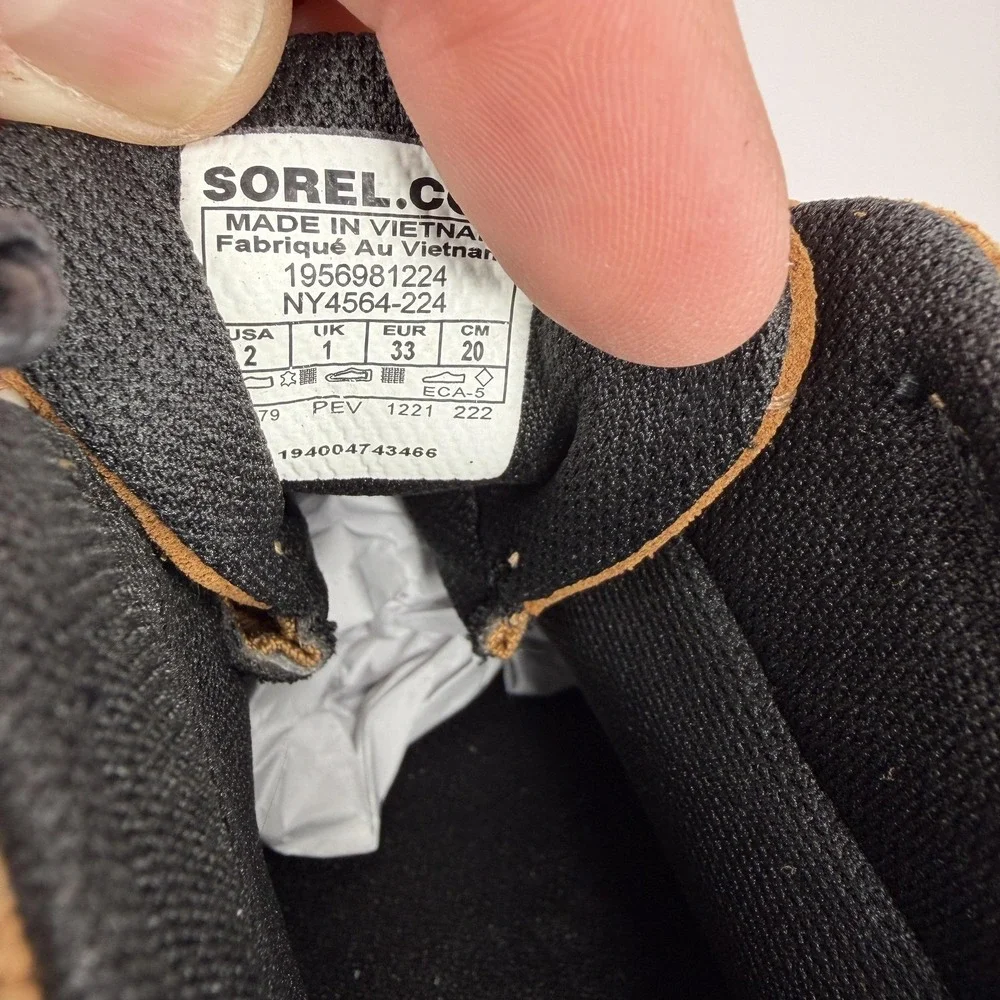 Sorel Waterproof Boots Kids Size 2 Brown Suede Duck Ankle Lace Up NY4564-224